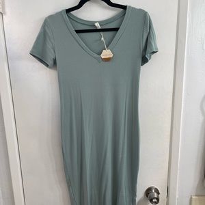 Maternity dress tight fitting light green/sage in color
